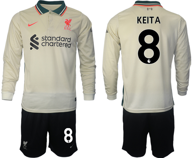 Men 2021-2022 Club Liverpool away cream Long Sleeve #8 Soccer Jersey->liverpool jersey->Soccer Club Jersey
